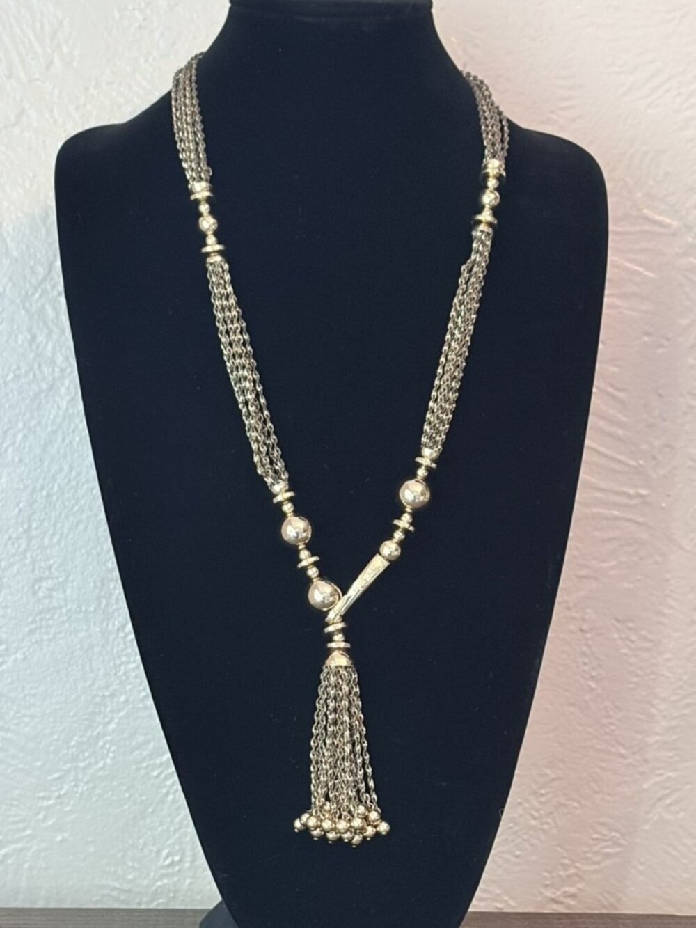 Stella & Dot Retired Bianca Mixed Metal Tassel Lariat Necklace N277G Black Gold